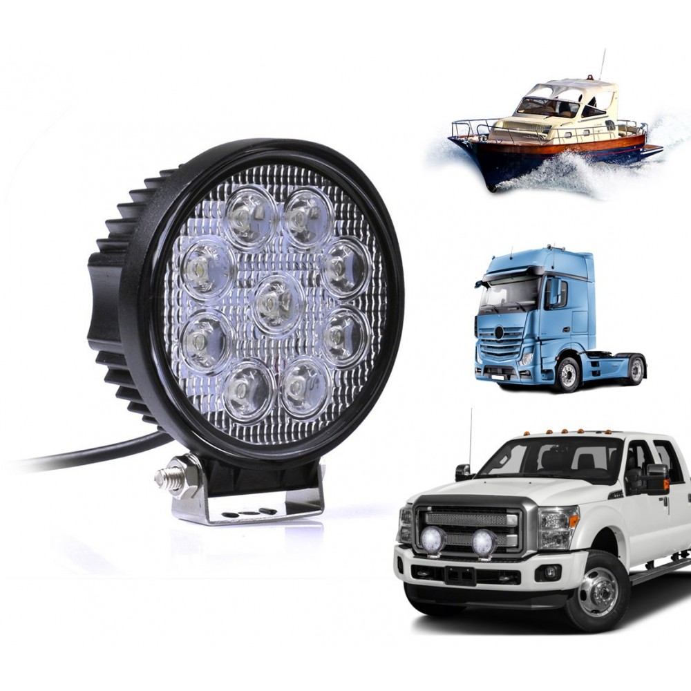 Faro led tondo per auto camion e barche off road impermeabile e resistente alla polvere 27 watt luce bianca