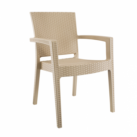 Set 4 Sedie NARCISO in Resina Effetto Rattan da Esterno Braccioli Impilabile