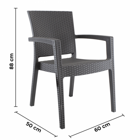 Set 4 Sedie NARCISO in Resina Effetto Rattan da Esterno Braccioli Impilabile