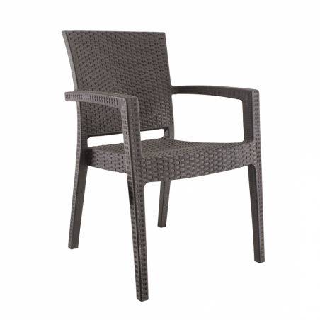 Set 4 Sedie NARCISO in Resina Effetto Rattan da Esterno Braccioli Impilabile