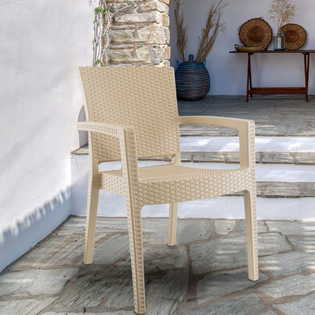 Set 6 Sedie NARCISO in Resina Effetto Rattan da Esterno Braccioli Impilabile