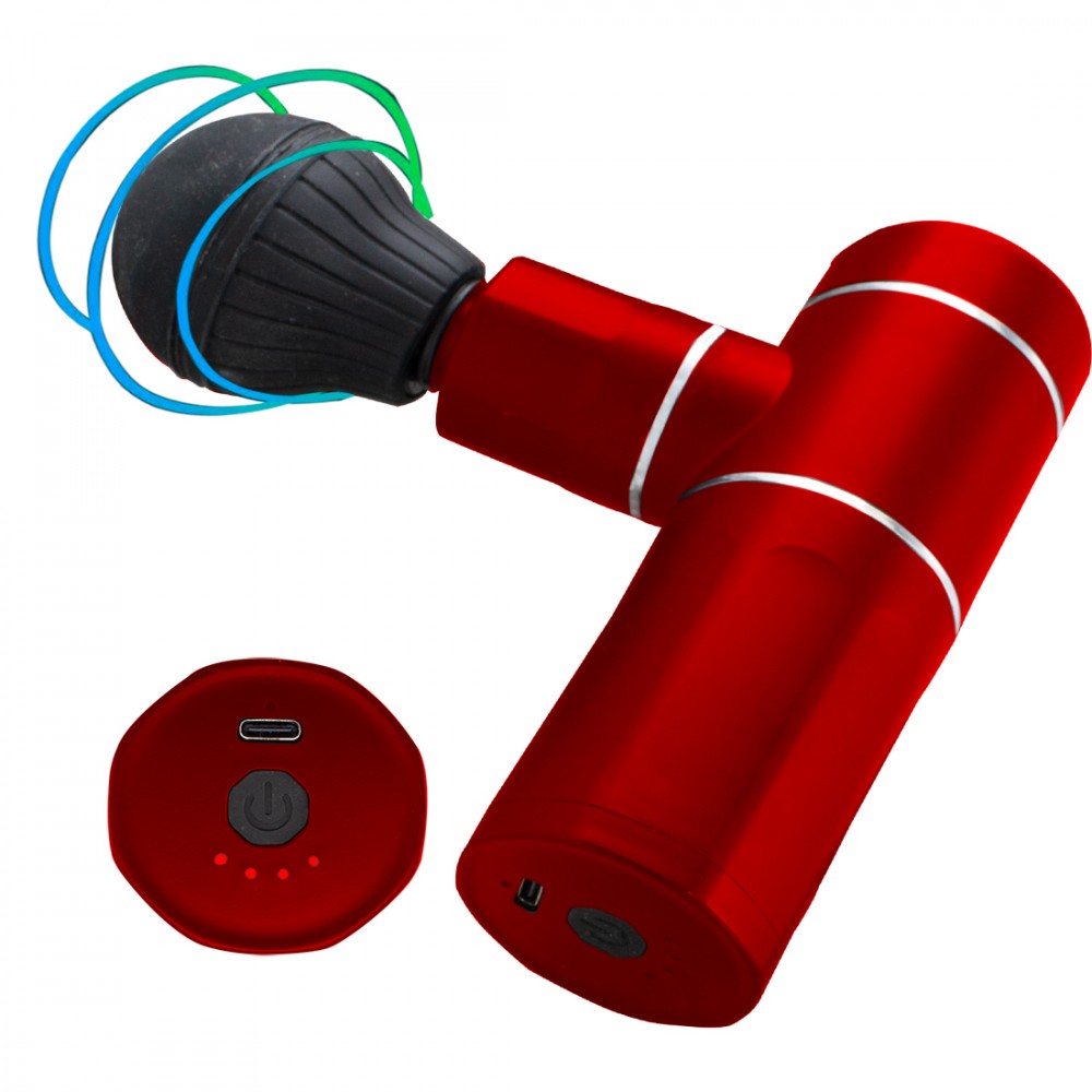 Pistola Massaggiante 63009 a Percussioni Ricaricabile Portatile con 4 Velocità Rosso