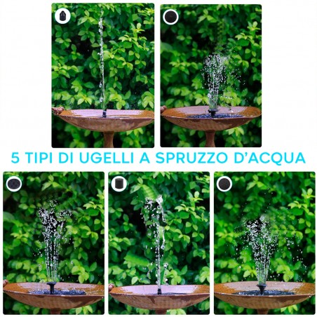 Fontana Ricarica Solare 292586 Pompa con Ugelli Galleggiante Decorativa Laghetto
