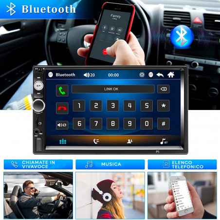 Stereo Auto 2 Din MP5 Radio FM Display 7" Bluetooth Touch Screen con Telecomando