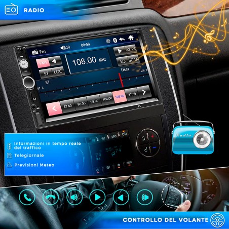 Stereo Auto 2 Din MP5 Radio FM Display 7" Bluetooth Touch Screen con Telecomando