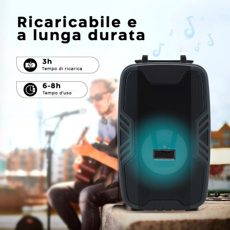 Cassa Bluetooth Amplificata Radio FM Portatile Batteria Ricaricabile e Microfono