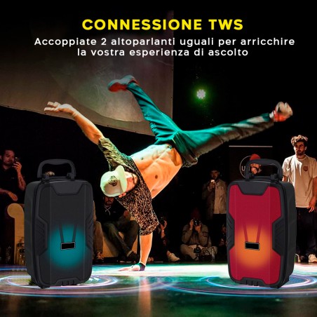 Cassa Bluetooth Amplificata Radio FM Portatile Batteria Ricaricabile e Microfono