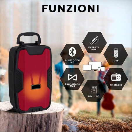 Cassa Bluetooth Amplificata Radio FM Portatile Batteria Ricaricabile e Microfono