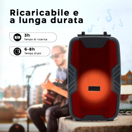 Cassa Bluetooth Amplificata Radio FM Portatile Batteria Ricaricabile e Microfono
