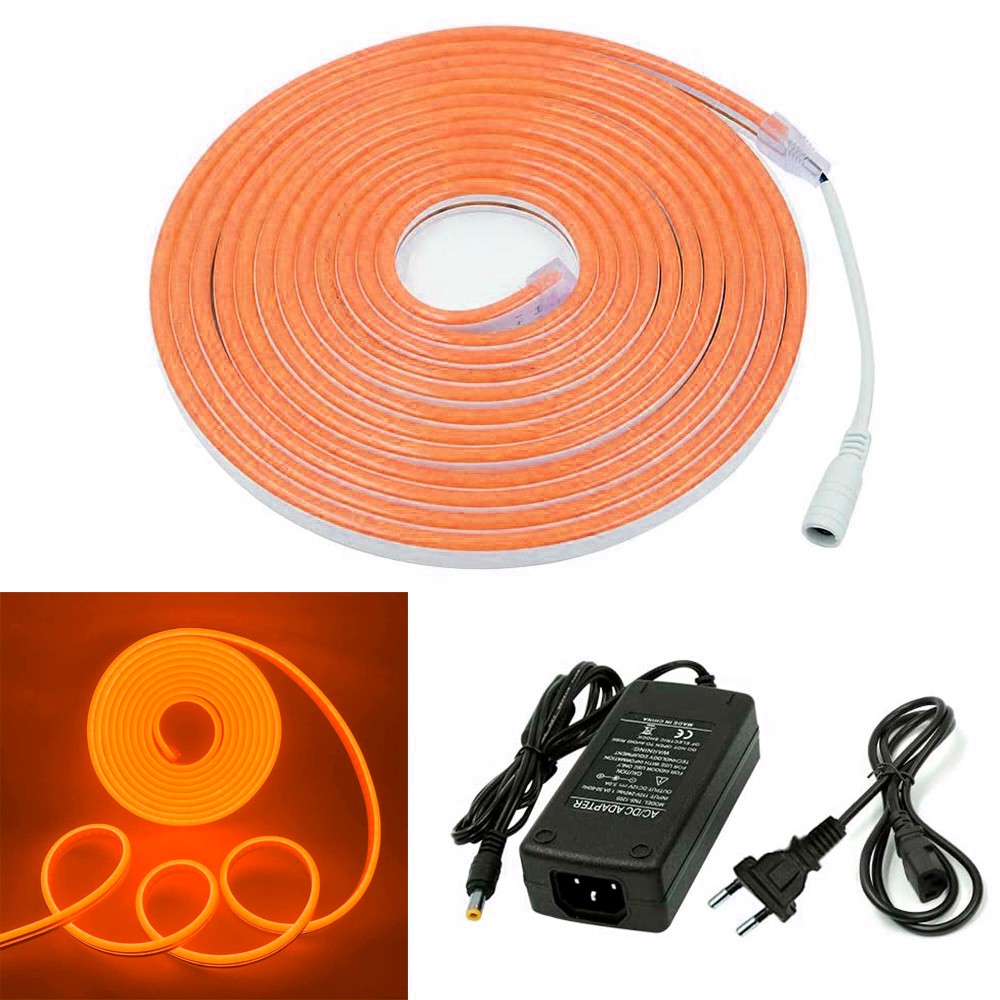 Strip Led Neon Flessibile 5m Striscia con Luci 120 Led per Interni ed Esterni Arancio