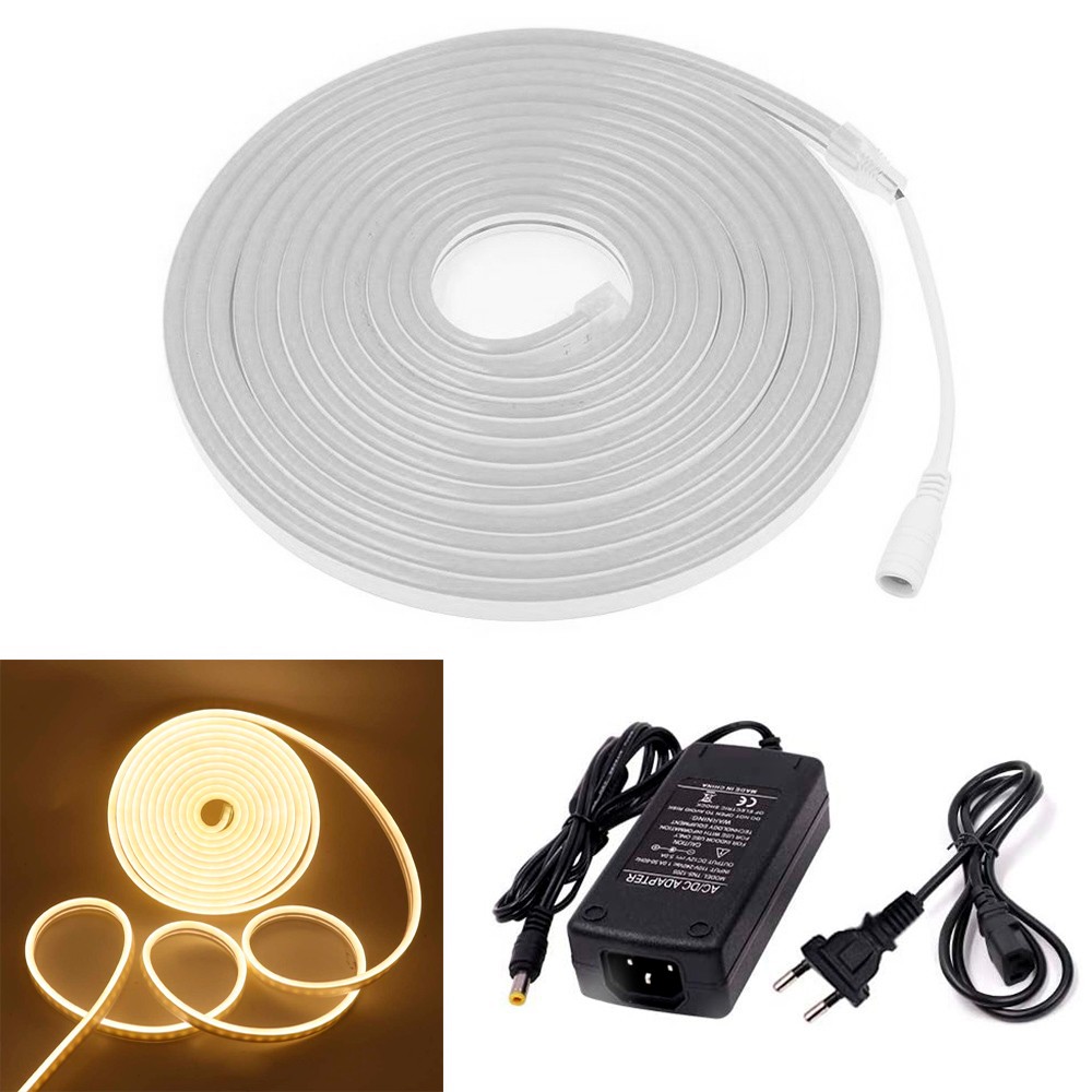 Strip Led Neon Flessibile 5m Striscia con Luci 120 Led per Interni ed Esterni Bianco Caldo
