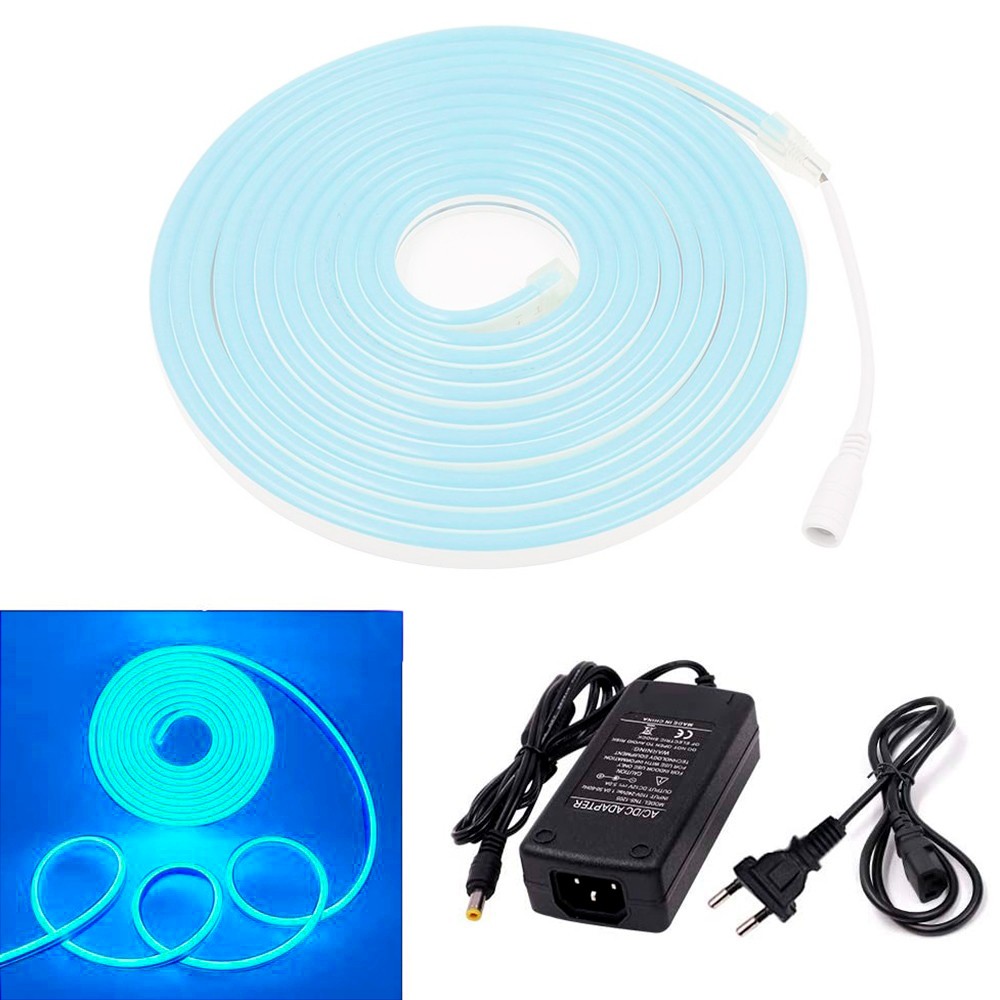 Strip Led Neon Flessibile 5m Striscia con Luci 120 Led per Interni ed Esterni Celeste