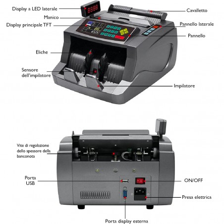 Macchina Conta Banconote Automatico Multi Valuta Rivelatore di Banconote False