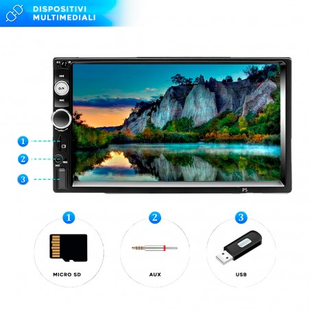 Stereo Auto 2 Din MP5 Radio FM Display 7" Bluetooth Touch Screen con Telecomando