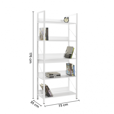 Libreria in Legno KTP750 Scaffale Design Moderno 5 Ripiani per Ufficio 73x176x35