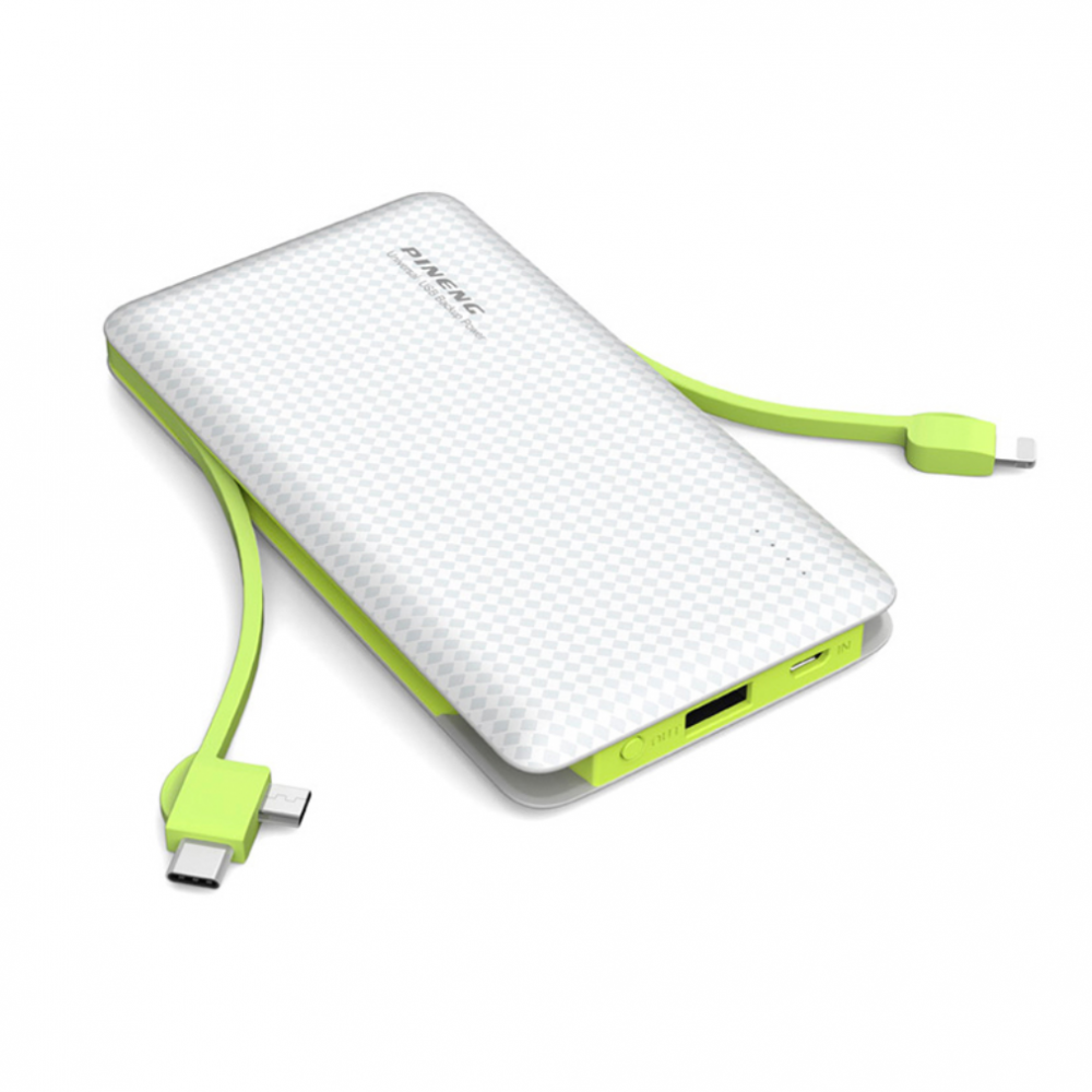 Image of Power Bank Sottile 10000 mAh Caricabatterie Portatile Slim 3 Uscite Cavi Inclusi Bianco