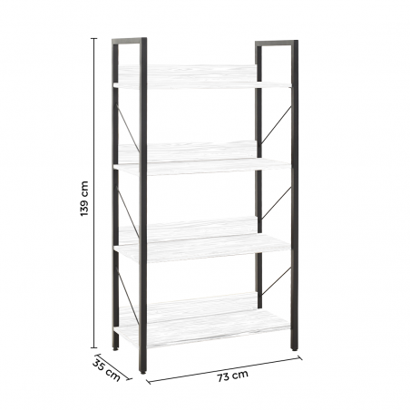 Libreria in Legno KTP740 Scaffale Design Moderno 4 Ripiani per Ufficio 139x73x35