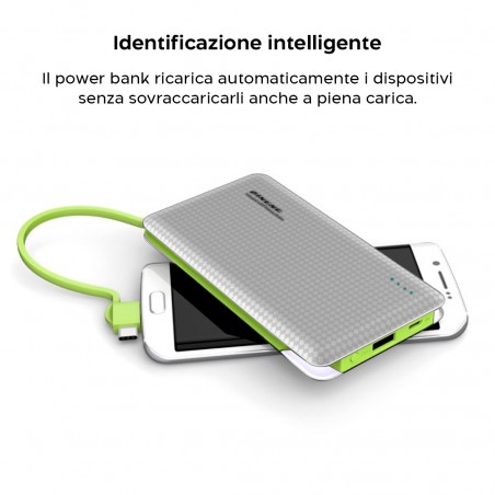 Power Bank Sottile 10000 mAh Caricabatterie Portatile Slim 3 Uscite Cavi Inclusi