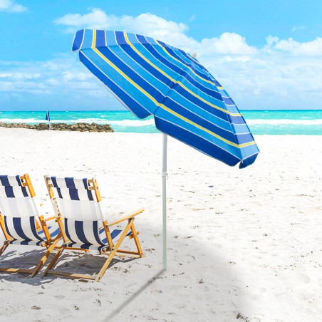 Ombrellone Da Mare Palo in Alluminio Inclinabile 180cm  8 Stecche a Strisce