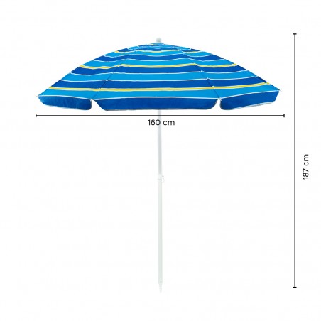 Ombrellone Da Mare Palo in Alluminio Inclinabile 180cm  8 Stecche a Strisce