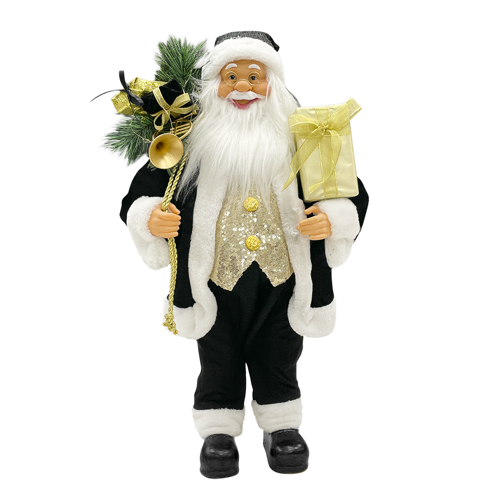 Babbo Natale Nero e Oro 144270 Abito in Velluto 60cm con Mini Lucciole