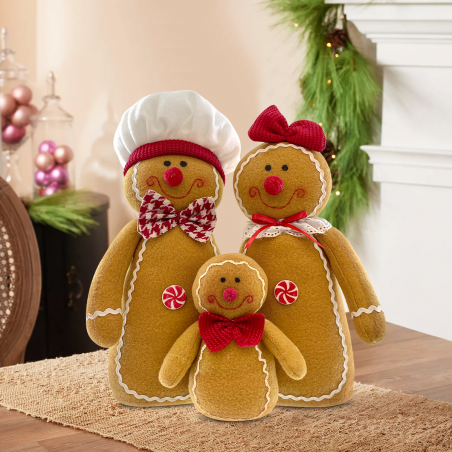 Tris Pan di Zenzero Decorazione Natale 37Hcm 301108 Addobbo Natalizio con Luci