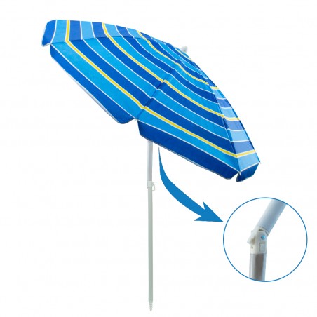 Ombrellone Da Mare Palo in Alluminio Inclinabile 180cm  8 Stecche a Strisce