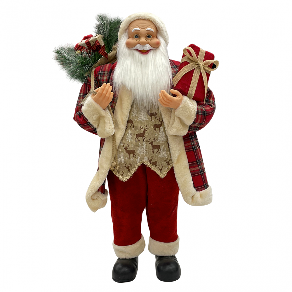 Babbo Natale Rosso Scozzese 144244 Abito in Velluto 90H cm con Luci e Suoni