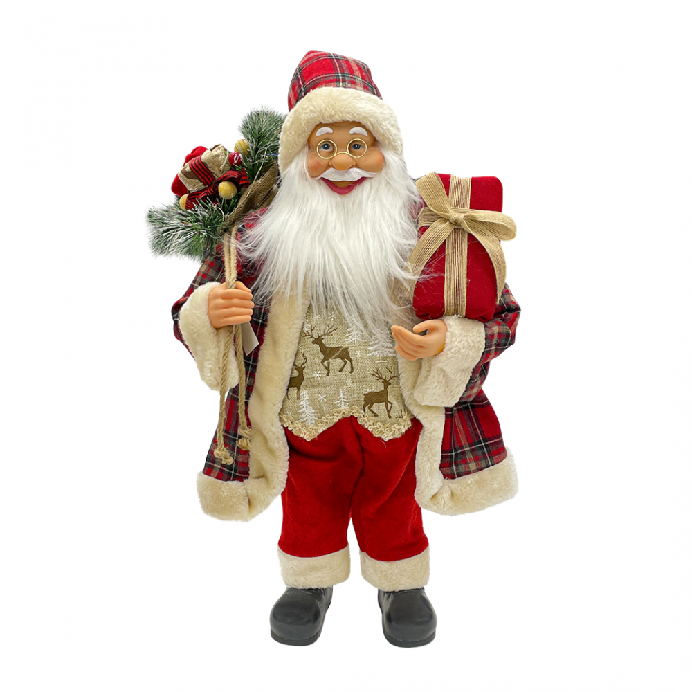 Babbo Natale Rosso Scozzese 144246 Abito in Velluto 60H cm con Mini Lucciole