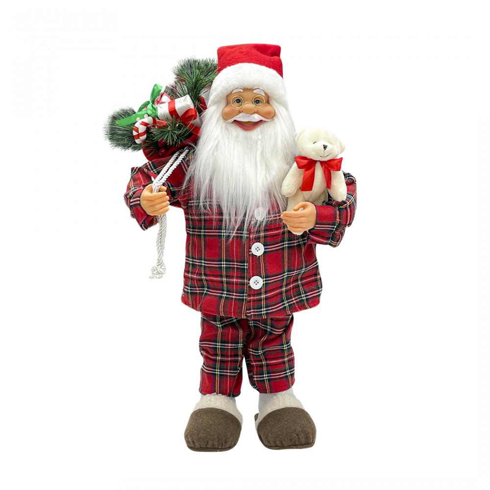 Babbo Natale 60H cm con Pigiama Rosso Scozzese 144254 con Mini Lucciole
