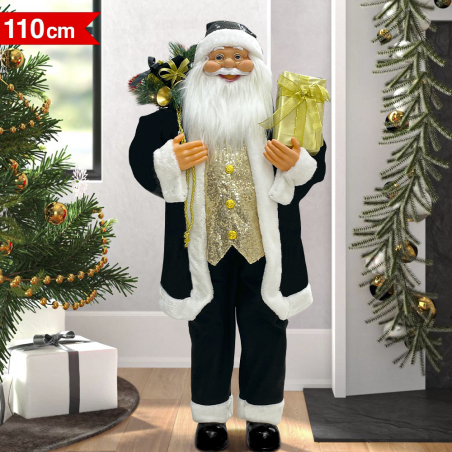 Babbo Natale Nero e Oro 144267 Abito in Velluto 110cm con Mini Lucciole e Suoni