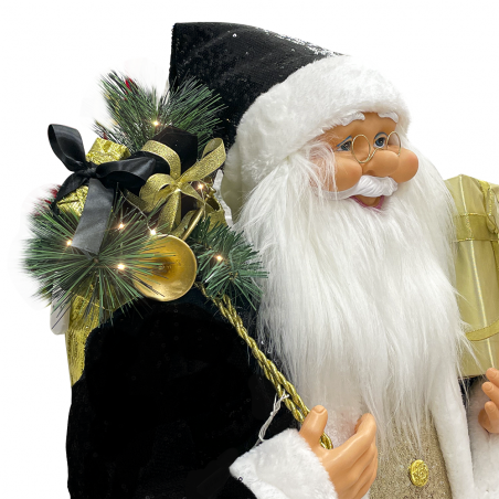 Babbo Natale Nero e Oro 144267 Abito in Velluto 110cm con Mini Lucciole e Suoni