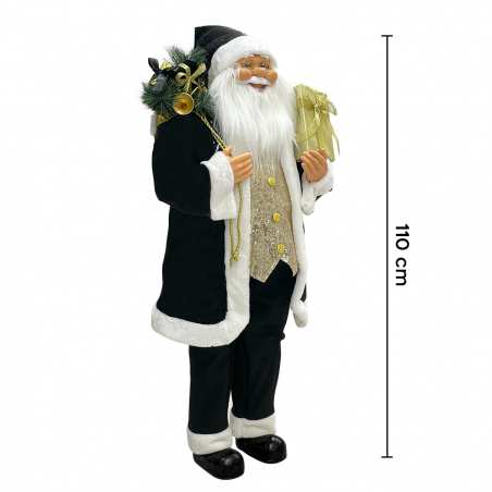 Babbo Natale Nero e Oro 144267 Abito in Velluto 110cm con Mini Lucciole e Suoni