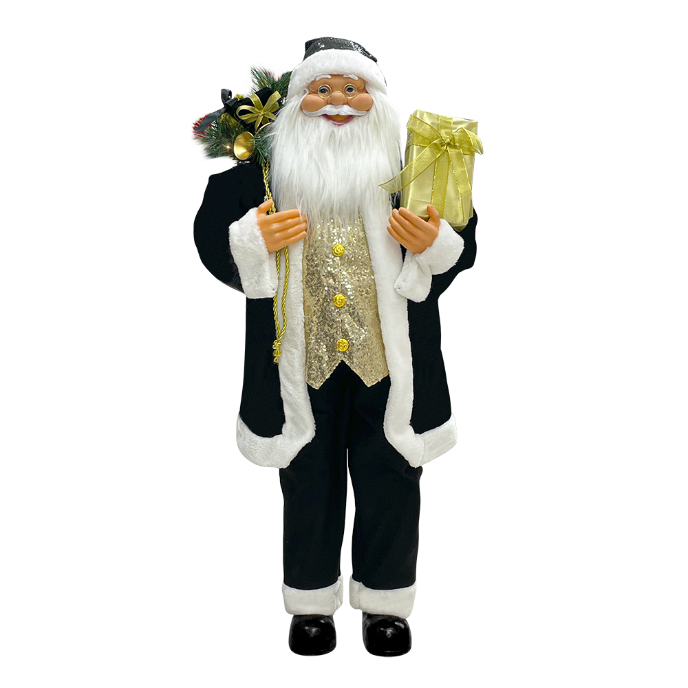 Babbo Natale Nero e Oro 144267 Abito in Velluto 110cm con Mini Lucciole e Suoni