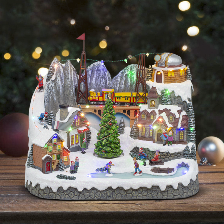 Villaggio Natalizio 38x25x33cm 367007 Addobbo con Luci Musica e Movimento