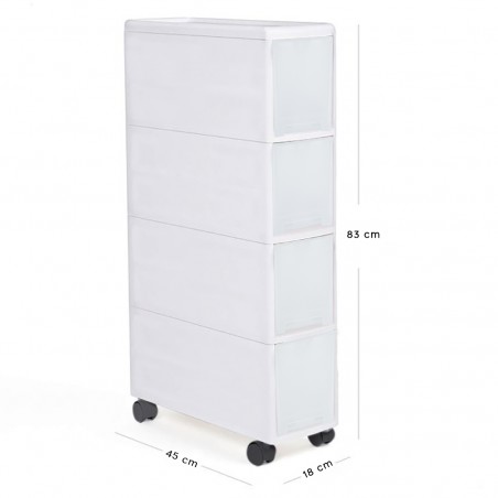 Carrello Stretto con 4 Cassetti Multiuso Scaffale Salvaspazio Bianco con Ruote