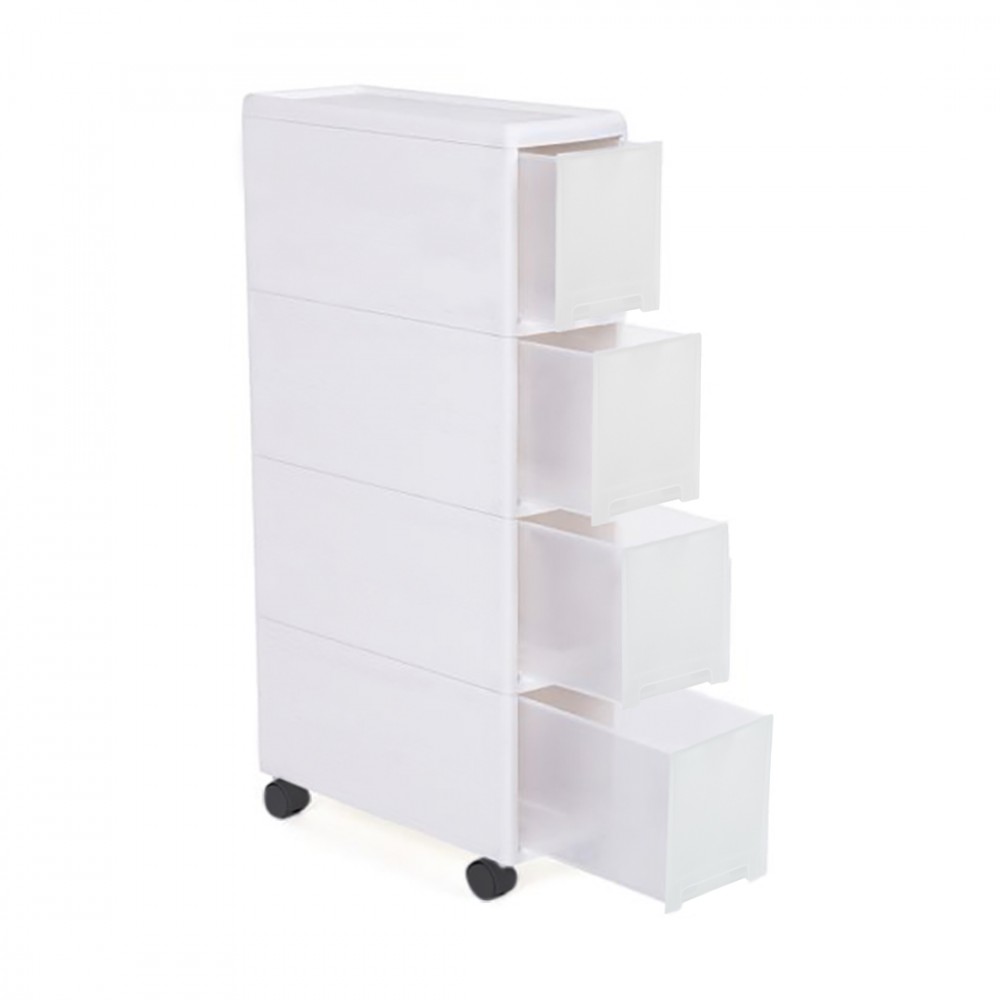 Carrello Stretto con 4 Cassetti Multiuso Scaffale Salvaspazio Bianco con Ruote