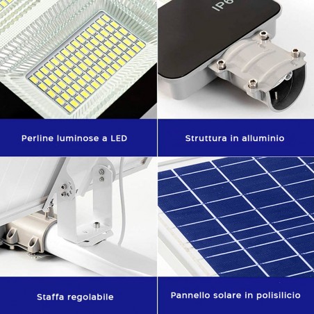 Lampione Stradale con Pannello Solare 300W Lampada LED Esterno Luce Bianca