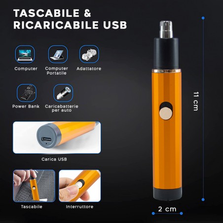 Mini Rasoio Rifinitore per i Peli del Naso e Orecchie 781814 Portatile da Uomo