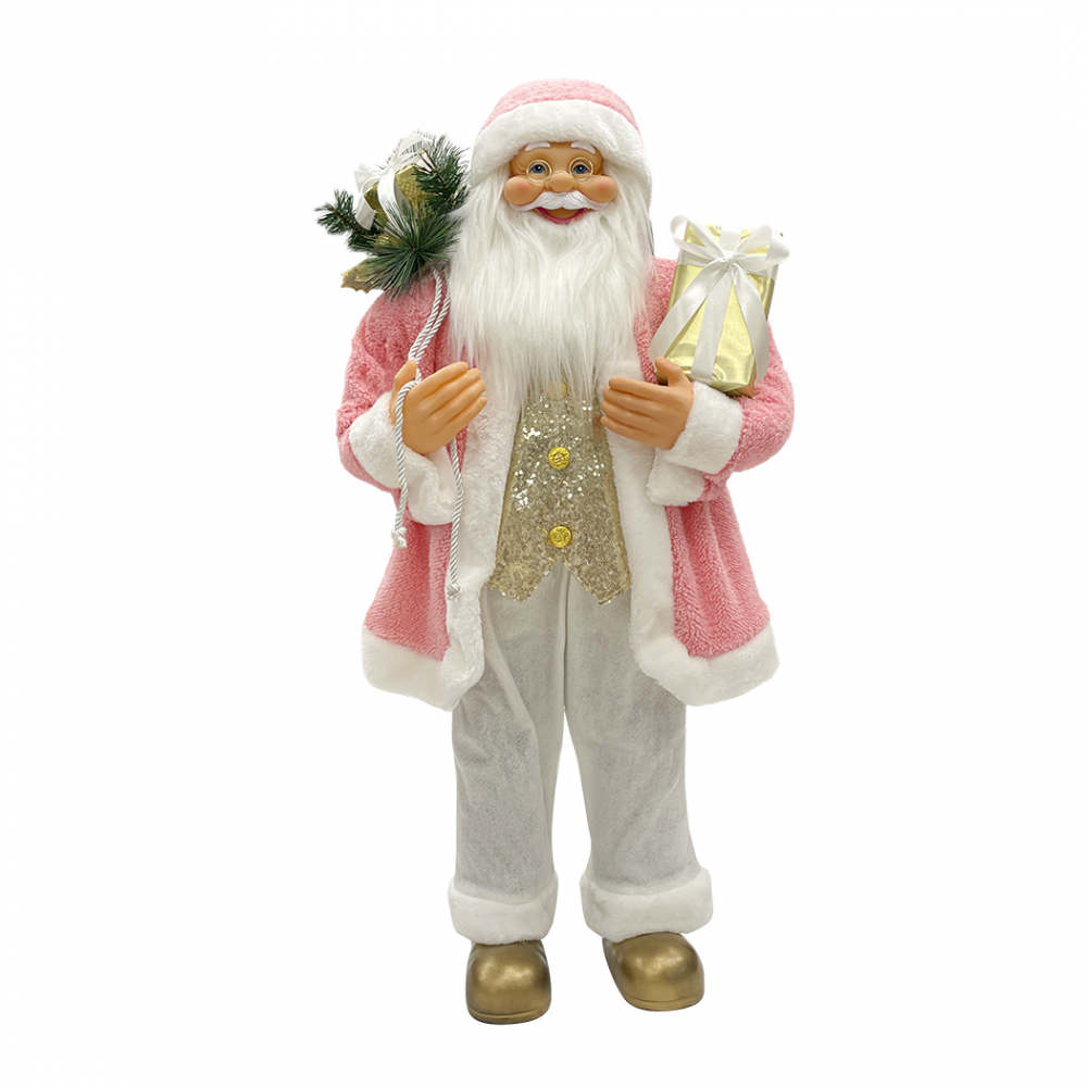 Babbo Natale 110H cm Abito Rosa e Bianco 144283 con Mini Lucciole e Suoni