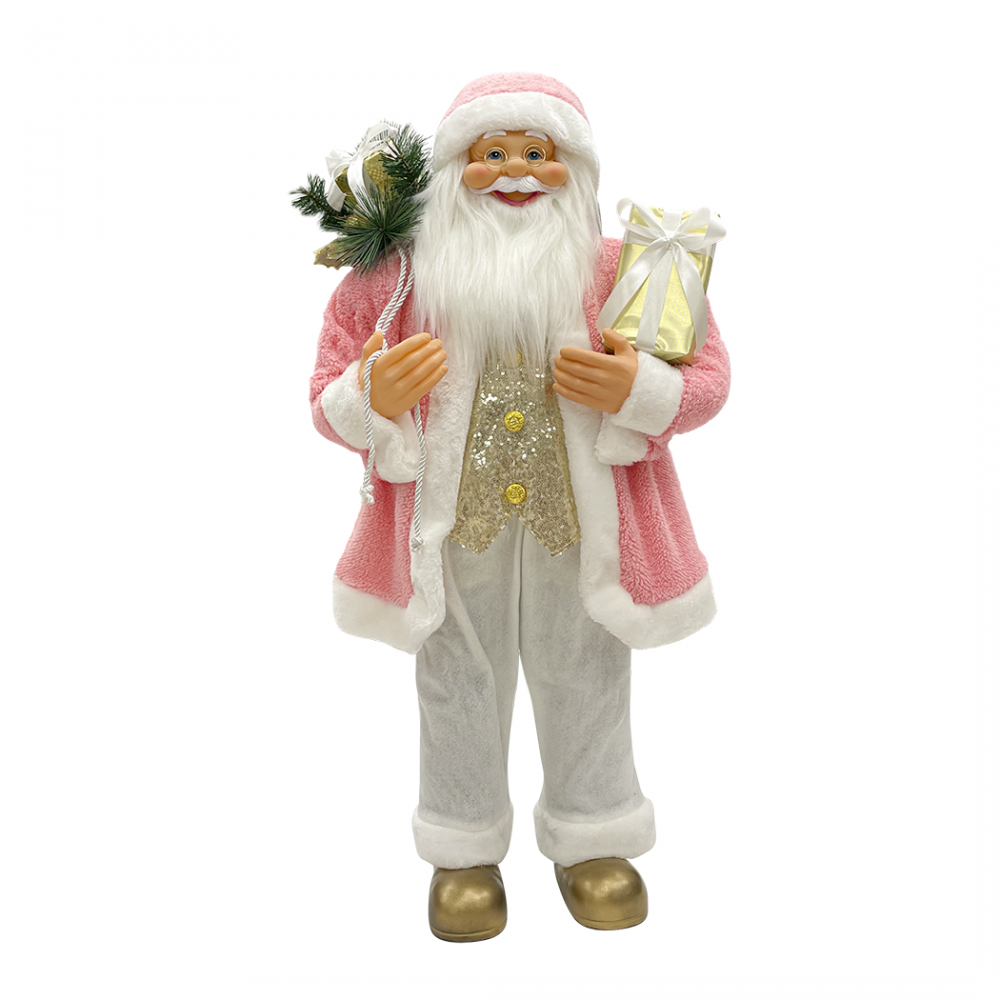 Image of Babbo Natale 110H cm Abito Rosa e Bianco 144283 con Mini Lucciole e Suoni