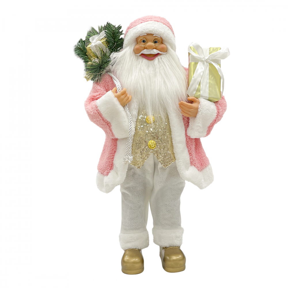 Babbo Natale Abito Rosa e Bianco 144286 Ornamento Natalizio 60H cm Mini Lucciole