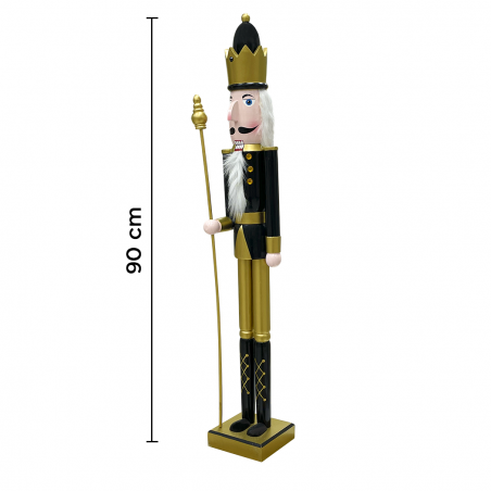 Soldatino Schiaccianoci 90H cm 433013 Decorazione di Natale Nero Oro con Scettro