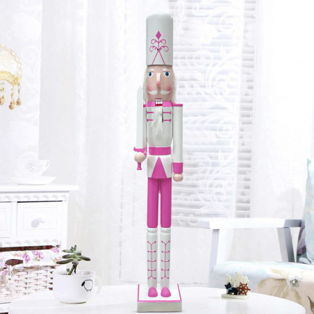 Soldatino Schiaccianoci 90H cm 433018 Decorazioni di Natale Rosa con Spada