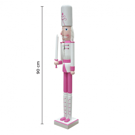 Soldatino Schiaccianoci 90H cm 433018 Decorazioni di Natale Rosa con Spada