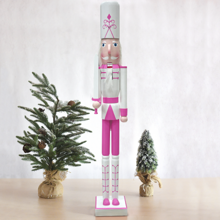 Soldatino Schiaccianoci 90H cm 433018 Decorazioni di Natale Rosa con Spada