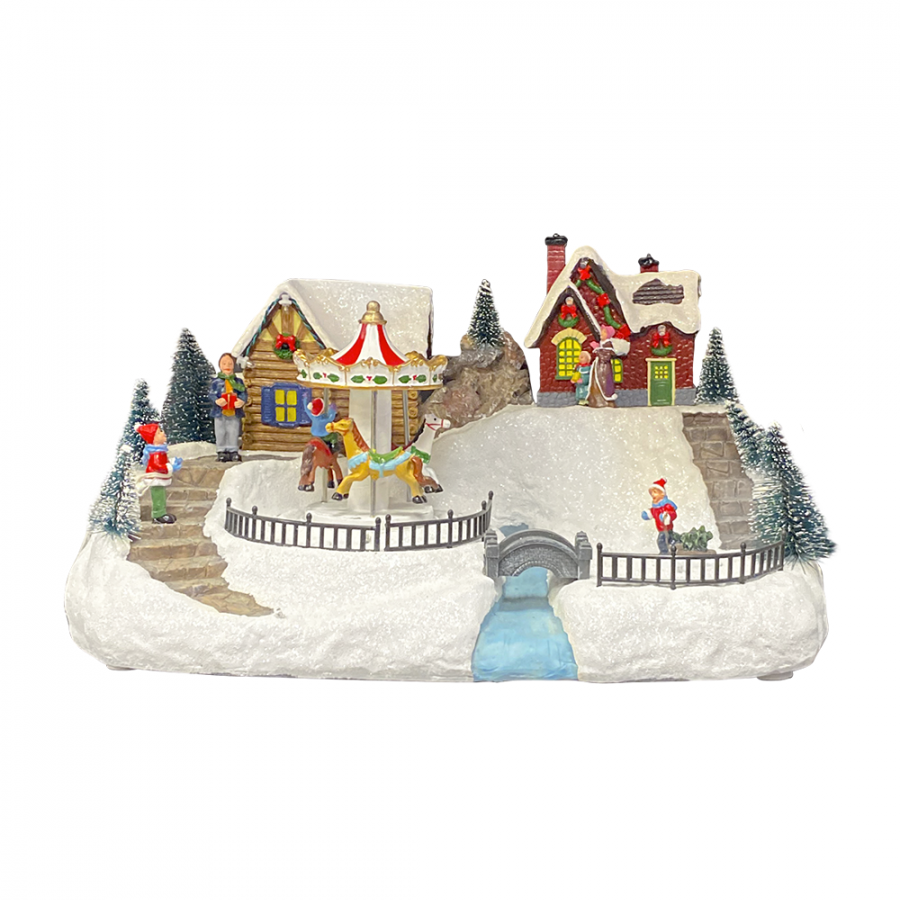 Villaggio Carousel Natalizio 38x27x24 cm 361062 con Luci Musica e Movimento