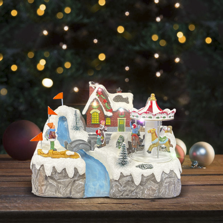 Villaggio Natalizio 24x15x18cm 361075 Addobbo con Luci Musica e Movimento