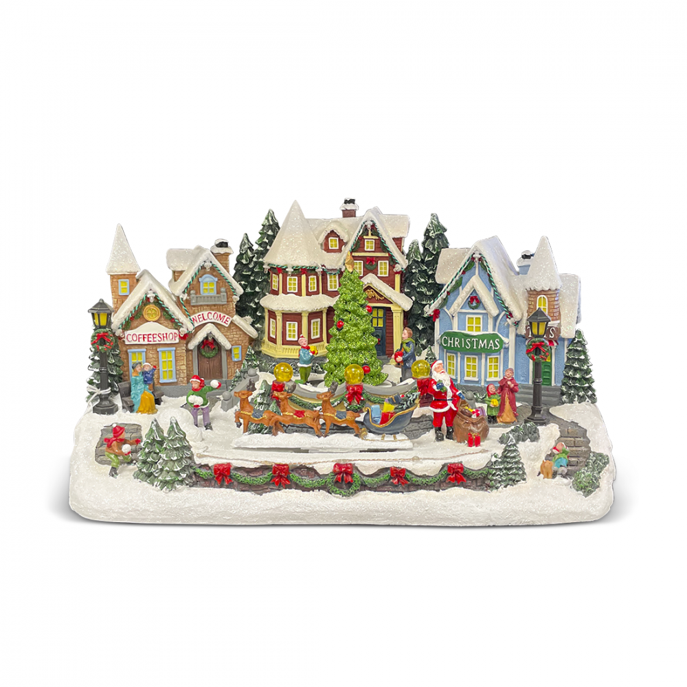 Image of Villaggio Slitta Babbo Natale 367009 Addobbi con Luci Suoni e Movimento 44x26x23