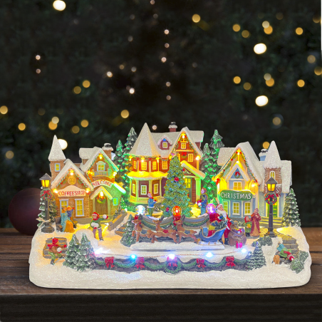 Villaggio Slitta Babbo Natale 367009 Addobbi con Luci Suoni e Movimento 44x26x23
